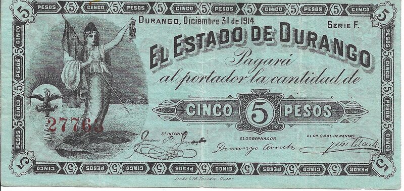 5 PESOS ESTADO DE DURANGO (1914)