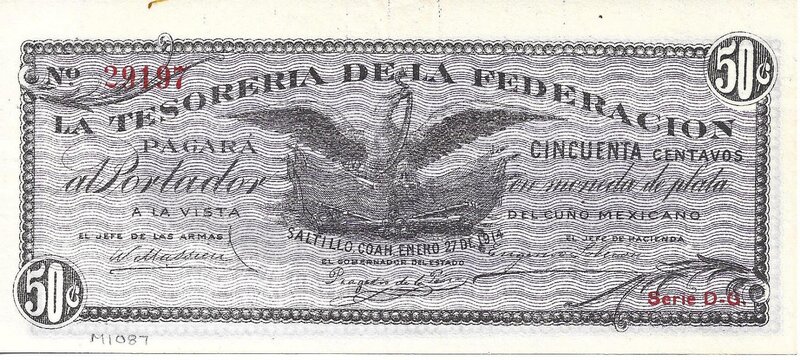 50 CENTAVOS TESORERIA DE LA FEDERACION (1914)