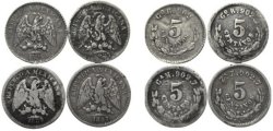 LOTE DE 4 PIEZAS DE 5 CENTAVOS (1887-1896-1889-1887)