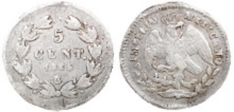 LOTE DE 2 PIEZAS DE 5 CENTAVOS (1864)