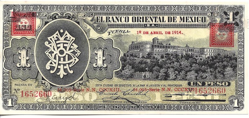1 PESO BANCO ORIENTAL DE MEXICO (1914)