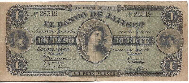 1 PESO BANCO DE JALISCO (1914)