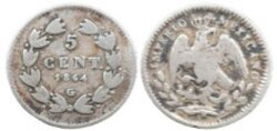 LOTE DE 2 PIEZAS DE 5 CENTAVOS (1864)