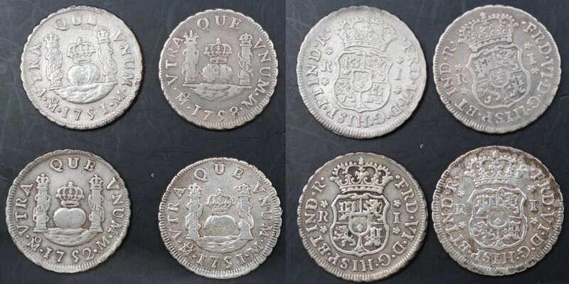 LOTE DE 4 PIEZAS DE 1 REAL (1751-1752-1758)