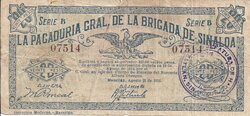 20 PESOS PAGADURIA GENERAL DE SINALOA (1914)