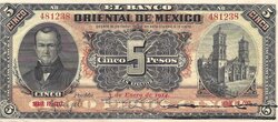 5 PESOS BANCO ORIENTAL DE MEXICO (1914)