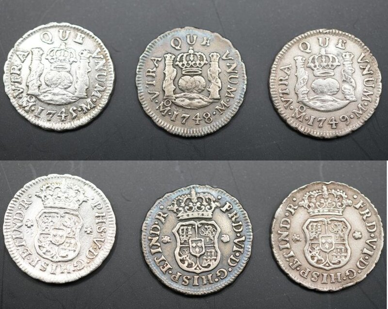 LOTE DE 3 PIEZAS DE 1/2 REAL (1745-1748-1749)