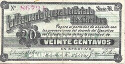 20 CENTAVOS TESORERIA GENERAL DEL ESTADO DE SINALOA (1914)